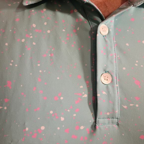 Sunday Swagger Pastel Mint Green Pink Dot Retro Golf Polo Shirt XL Short Sleeve - Picture 11 of 11